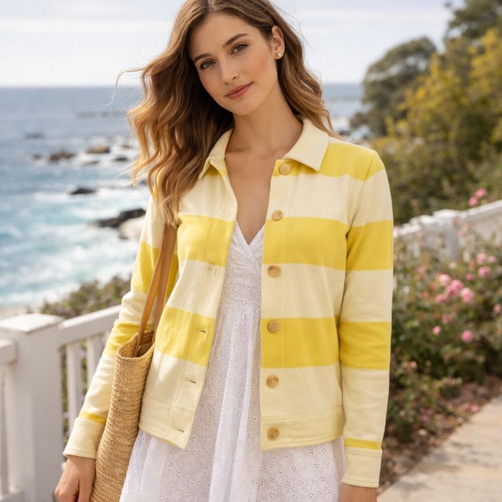 Isaac Mizrahi Live Knit Stripe Womens Jacket M Y2K Preppy Coastal Spring Button